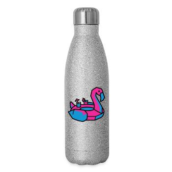 Fête de la piscine des animaux natants Flamants - Gourde isotherme pailletée 500 ml - paillettes argentées - Droite