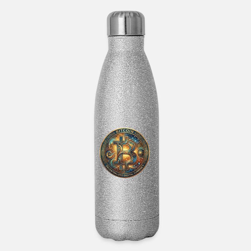 Ornamented Bitcoin Seal - Glitter Thermal Bottle 500 ml - silver glitter