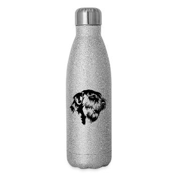 Riesenschnauzer Kopf - Glitzer Isolierflasche 500 ml - Silber Glitzer - Rechts