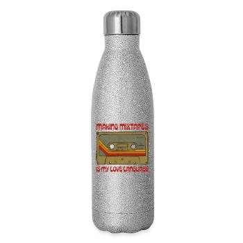 Mixtapes sind meine Liebessprache - Glitzer Isolierflasche 500 ml - Silber Glitzer - Rechts
