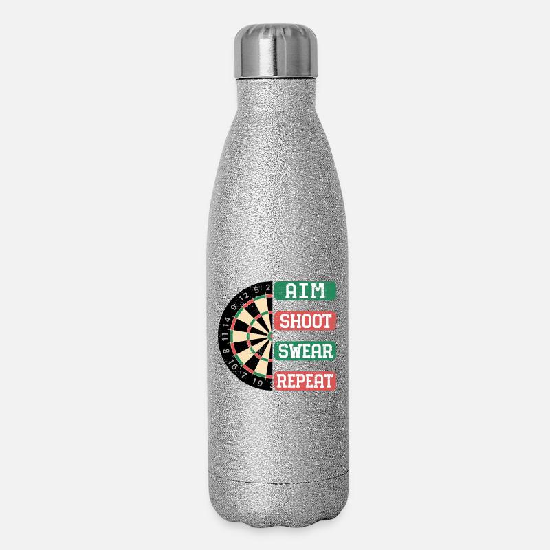 Aim Shoot Wear Repeat Dartboard Style - Glitzer Isolierflasche 500 ml - Silber Glitzer