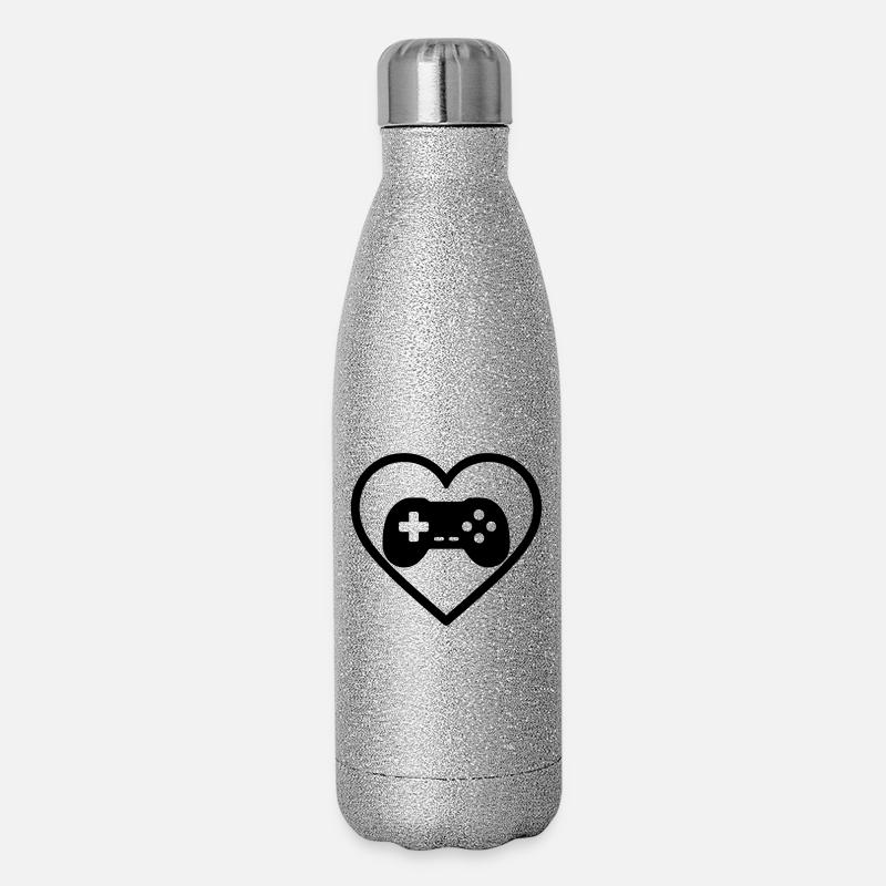 Heart Retrogaming – Vintage Controller Design - Glitter Thermal Bottle 500 ml - silver glitter