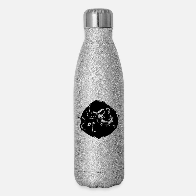 Affe mit Gewehr - Glitzer Isolierflasche 500 ml - Silber Glitzer