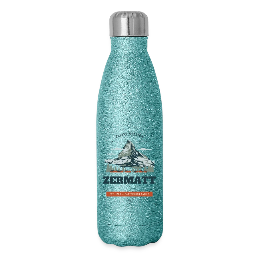 Zermatt badge on a glitter thermal bottle 500 ml, blue glitter