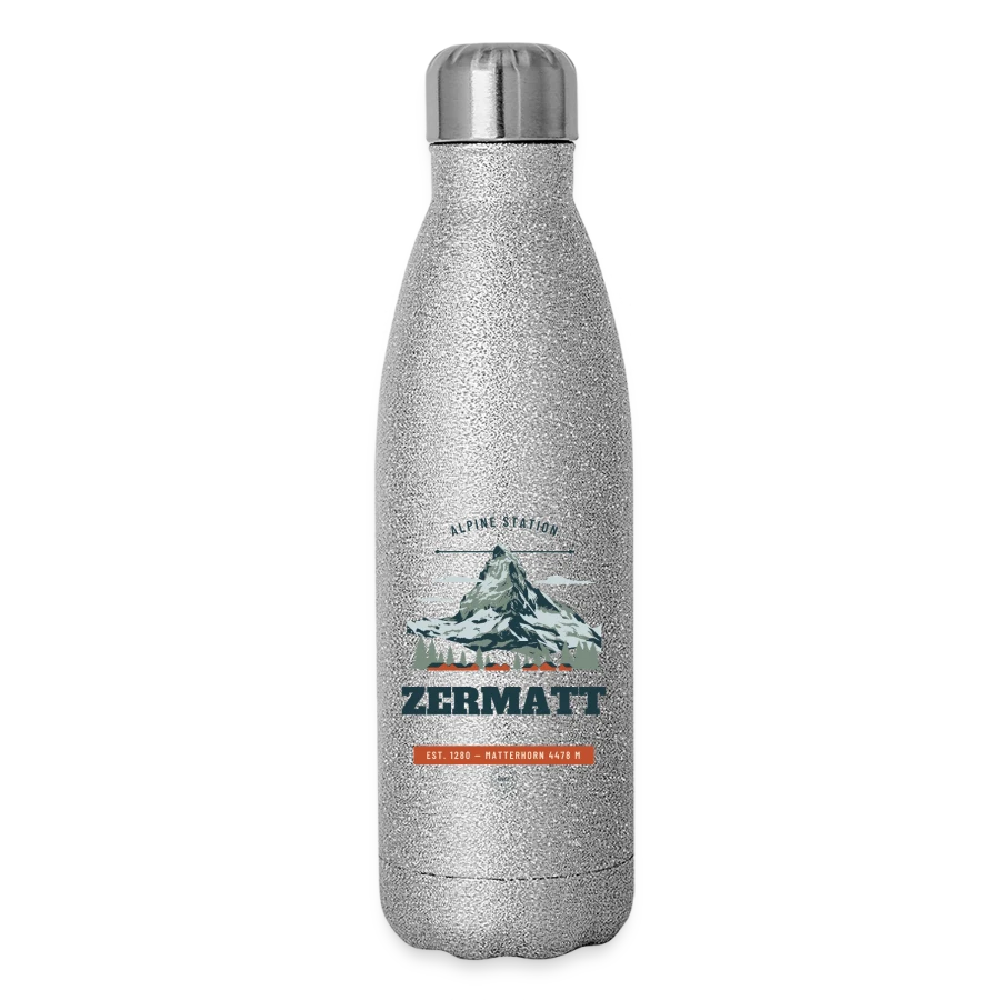 Zermatt badge on a glitter thermal bottle 500 ml, silver glitter