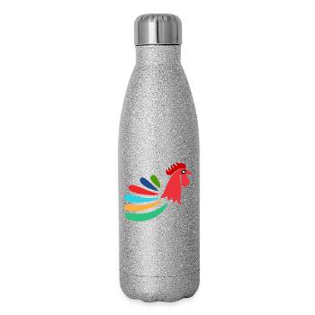 COQ. CHEVAL. POULE. COQ. ANIMAL. OISEAU. LICORNE. - Gourde isotherme pailletée 500 ml - paillettes argentées - Droite