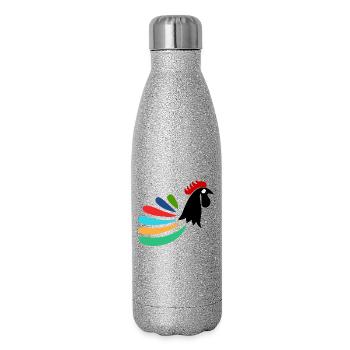 COQ. CHEVAL. POULE. COQ. ANIMAL. OISEAU. LICORNE. - Gourde isotherme pailletée 500 ml - paillettes argentées - Droite