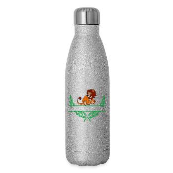 Löwenlorbeerkranz mit Namensraum - Glitzer Isolierflasche 500 ml - Silber Glitzer - Rechts