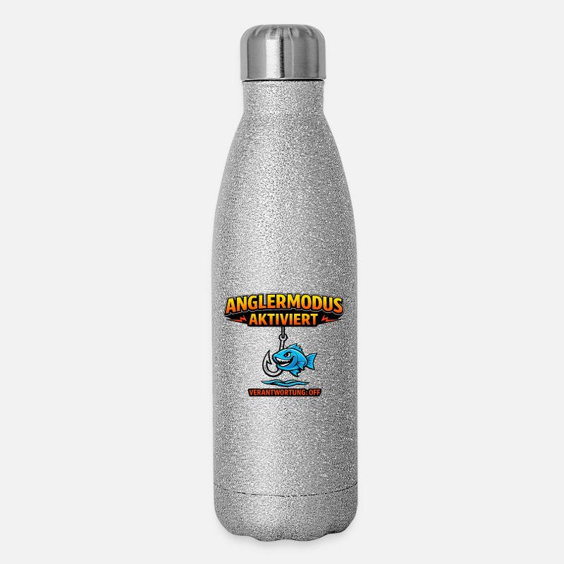 Anglermodus Aktiviert - Glitzer Isolierflasche 500 ml - Silber Glitzer