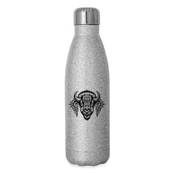 Glyphe ornemental du bison - Gourde isotherme pailletée 500 ml - paillettes argentées - Droite