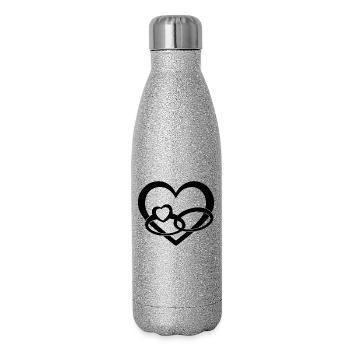 Black Heart & Wedding Rings - Love & Wedding - Glitter Thermal Bottle 500 ml - silver glitter - Right