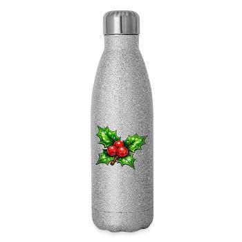 Houx aux baies - Gourde isotherme pailletée 500 ml - paillettes argentées - Droite