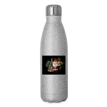 Gestrickter Santa mit Weihnachtsbaum - Glitzer Isolierflasche 500 ml - Silber Glitzer - Rechts