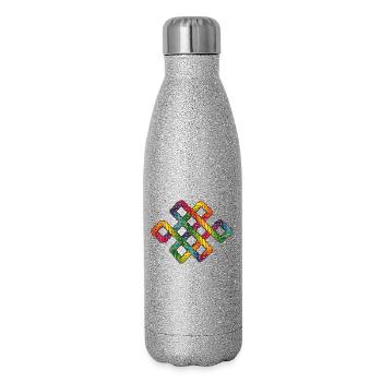 Buddhistischer Endlosknoten Regenbogen - Glitzer Isolierflasche 500 ml - Silber Glitzer - Rechts