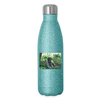 Vieux dogue anglais dans le jardin - Gourde isotherme pailletée 500 ml - paillettes bleues - Droite