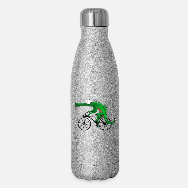 Crocodile with bike - Glitter Thermal Bottle 500 ml - silver glitter