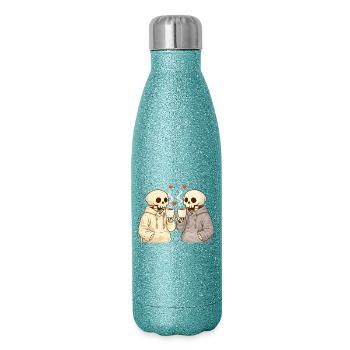 Cozy Skeleton Couple with Cups – Warm Moments - Glitter Thermal Bottle 500 ml - blue glitter - Right