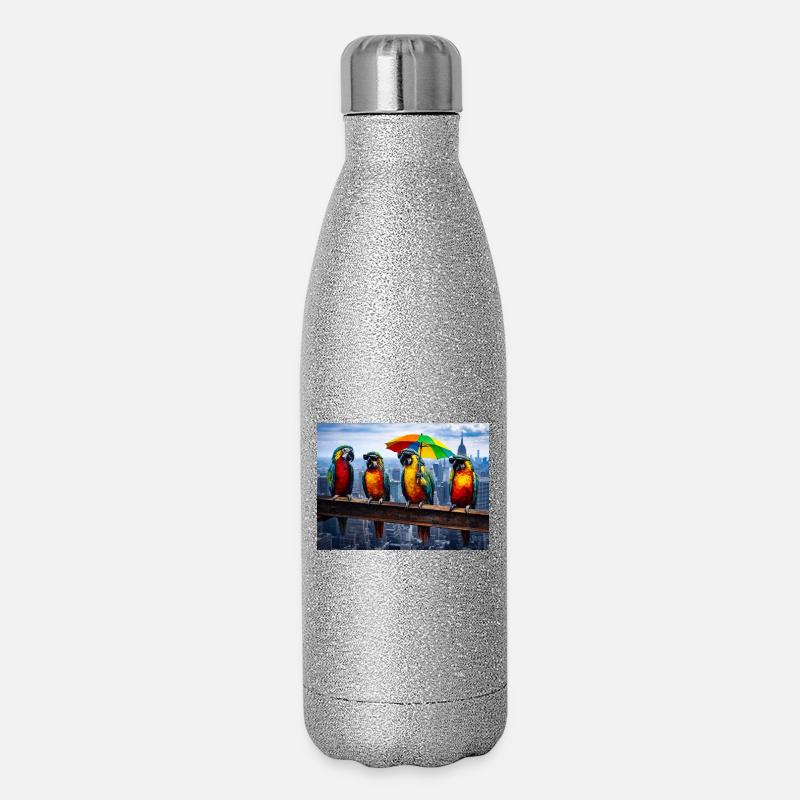 Papageienparade mit Regenbogenschirm - Glitzer Isolierflasche 500 ml - Silber Glitzer