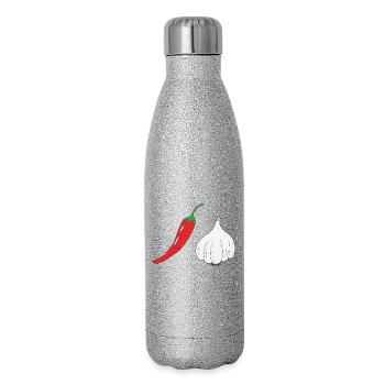 Chili und Knoblauch Duo - Glitzer Isolierflasche 500 ml - Silber Glitzer - Rechts