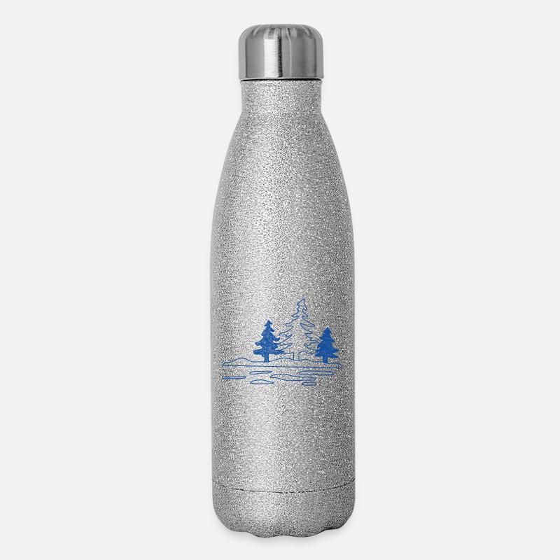 Abstract forest lake with pine trees - Glitter Thermal Bottle 500 ml - silver glitter