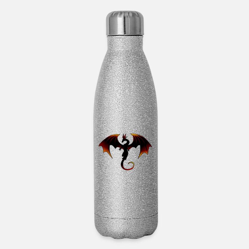 Feuer Drache, Fire Dragon - Glitzer Isolierflasche 500 ml - Silber Glitzer