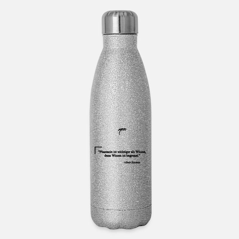 Zitat von Albert E. - Phantasie & Wissen - Glitzer Isolierflasche 500 ml - Silber Glitzer