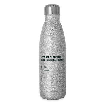 Handballdate Spruch Einladung (Schwarz) - Glitzer Isolierflasche 500 ml - Silber Glitzer - Rechts