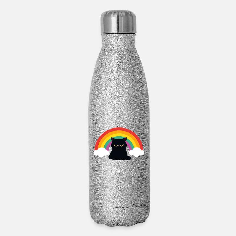 Mürrische Katze unterm Regenbogen - Glitzer Isolierflasche 500 ml - Silber Glitzer
