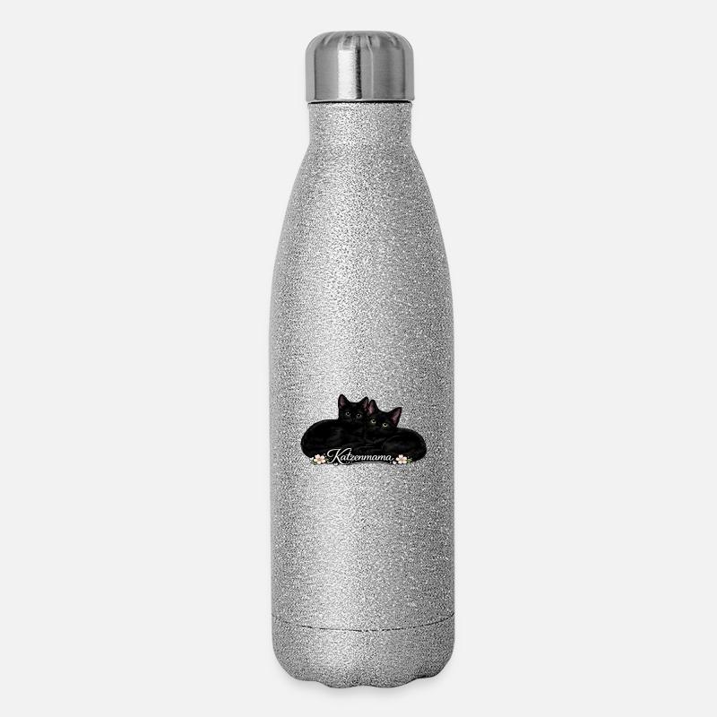 Cat Mom – Amour de chat avec des fleurs - Gourde isotherme pailletée 500 ml - paillettes argentées