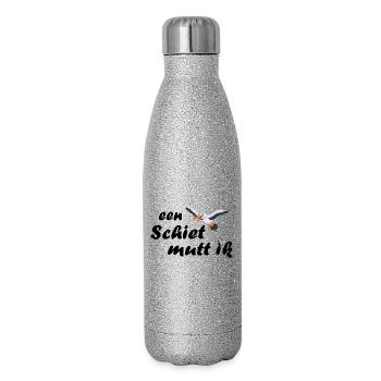 een Schiet mutt ik - plattdeutsch Spruch - Glitzer Isolierflasche 500 ml - Silber Glitzer - Rechts