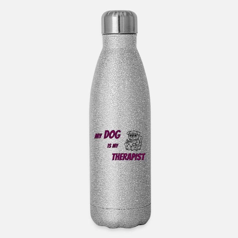 Funny Dog Lover Therapy Tee - Glitter Thermal Bottle 500 ml - silver glitter