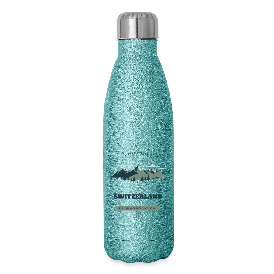Switzerland badge on a glitter thermal bottle 500 ml, blue glitter