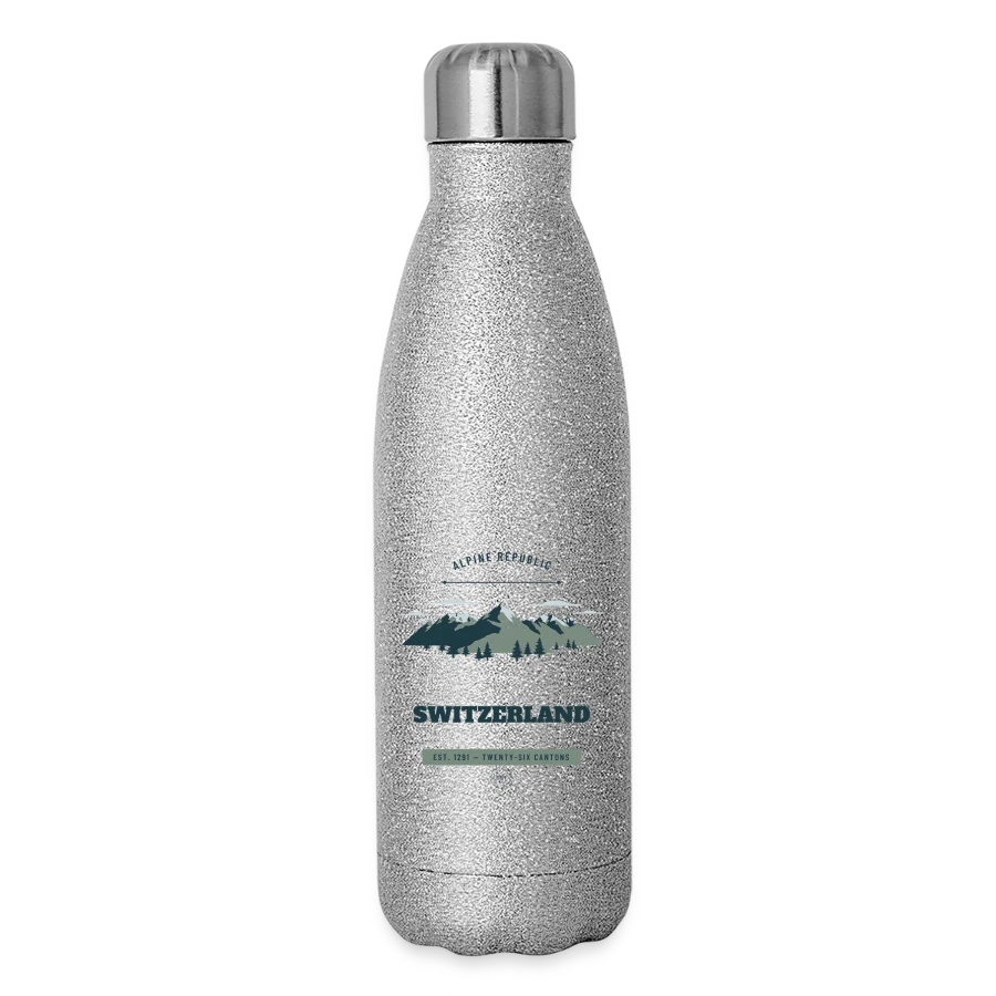 Switzerland badge on a glitter thermal bottle 500 ml, silver glitter