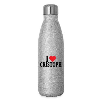 T-Shirt Ich liebe Cristoph T-Shirt Geschenkidee - Glitzer Isolierflasche 500 ml - Silber Glitzer - Rechts
