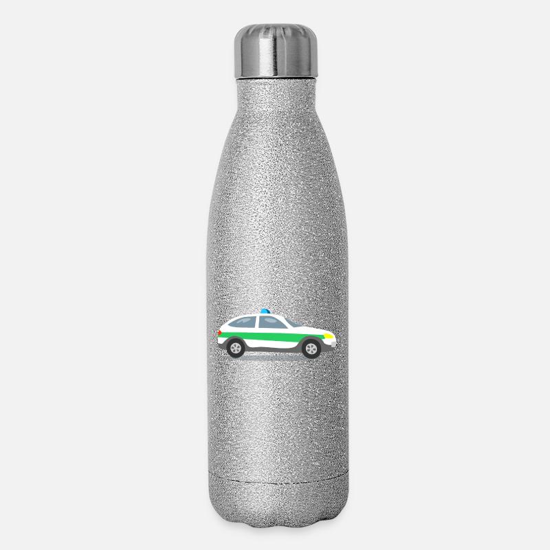 Polizeiauto mit Blaulicht - Glitzer Isolierflasche 500 ml - Silber Glitzer