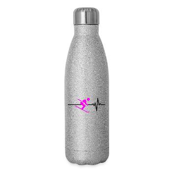 SKI FAHREN HERZSCHLAG PINK WINTER SPORT CARVING - Glitzer Isolierflasche 500 ml - Silber Glitzer - Rechts