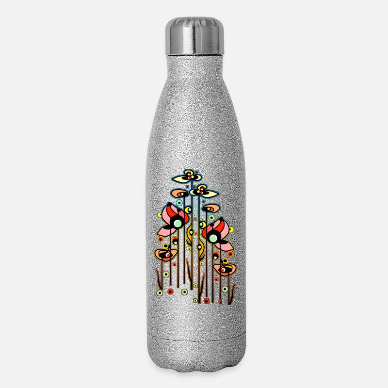 Blumen - Glitzer Isolierflasche 500 ml - Silber Glitzer