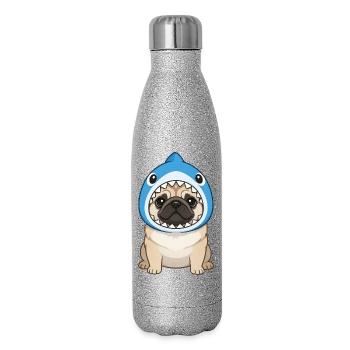 Carnaval de chiens carlins mignons Carnaval du Brésil Samba - Gourde isotherme pailletée 500 ml - paillettes argentées - Droite