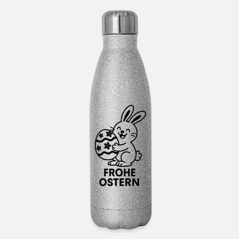 Happy Easter Bunny with Painted Egg - Glitter Thermal Bottle 500 ml - silver glitter