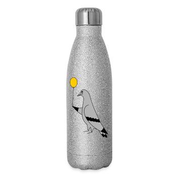 Pigeon with Balloon – Art urbain minimaliste - Gourde isotherme pailletée 500 ml - paillettes argentées - Droite