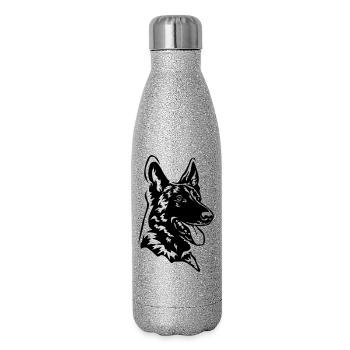 Tête de Malinois - Gourde isotherme pailletée 500 ml - paillettes argentées - Droite