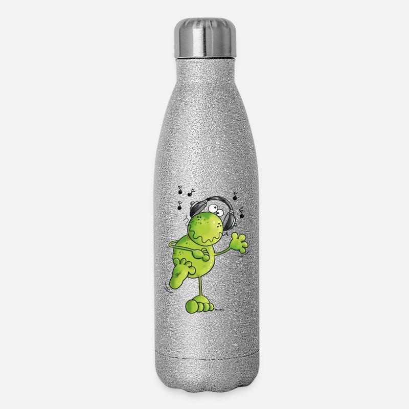 Frosch mit Kopfhörer - Glitzer Isolierflasche 500 ml - Silber Glitzer