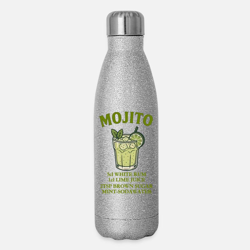 Mojito design with lime and mint - Glitter Thermal Bottle 500 ml - silver glitter