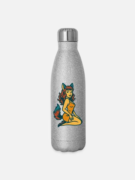 Fuchsgeist-Pinup - Glitzer Isolierflasche 500 ml - Silber Glitzer