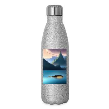 Landscape with lake, boat and mountains - Glitter Thermal Bottle 500 ml - silver glitter - Right