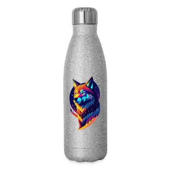 Loup dans la nuit - Décor Multicolore - Gourde isotherme pailletée 500 ml - paillettes argentées - Droite
