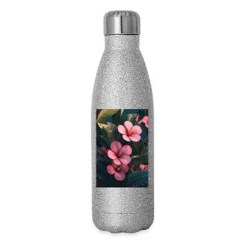 Hibiskus Pink Tropische Blütenpracht - Glitzer Isolierflasche 500 ml - Silber Glitzer - Rechts