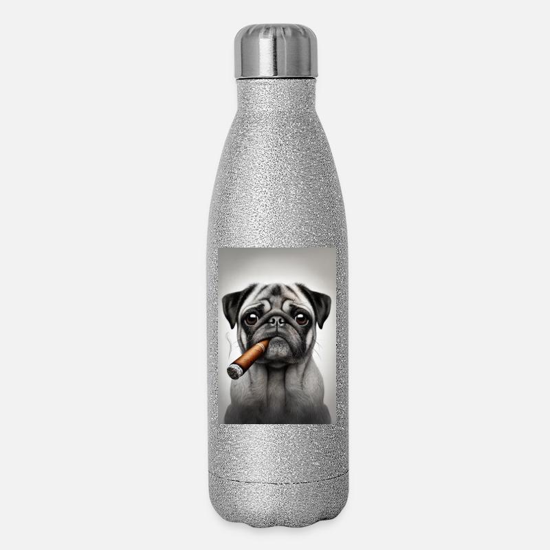 Pug with cigar - Glitter Thermal Bottle 500 ml - silver glitter