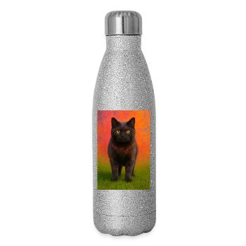 Chat de nuit avec explosion de couleurs en arrière-plan - Gourde isotherme pailletée 500 ml - paillettes argentées - Droite