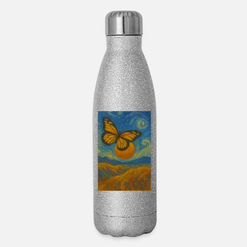 Papillon dans le style de Van Gogh - Gourde isotherme pailletée 500 ml - paillettes argentées